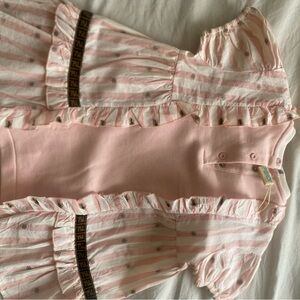 Fendi Pink and White Striped Kids Blouse with Ruffles